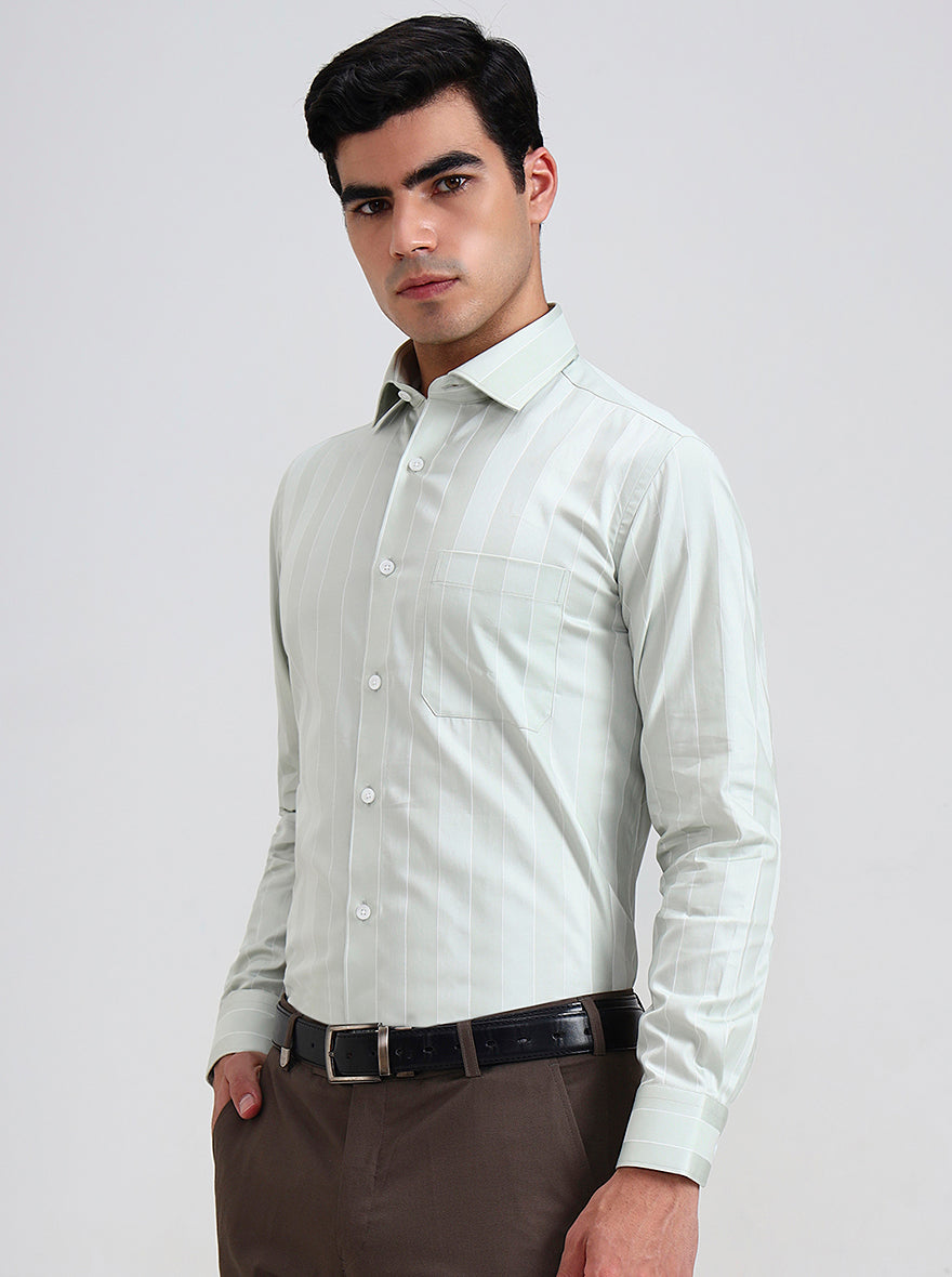 Pista White Striped Slim Fit Formal Shirt | Metal