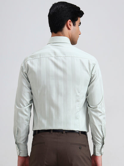 Pista White Striped Slim Fit Formal Shirt | Metal