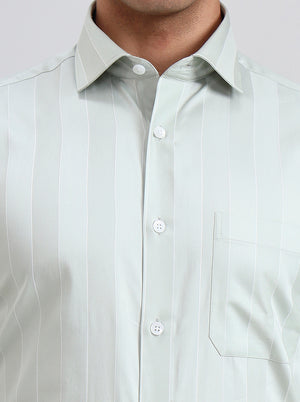 Pista White Striped Slim Fit Formal Shirt | Metal