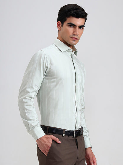 Pista White Striped Slim Fit Formal Shirt | Metal