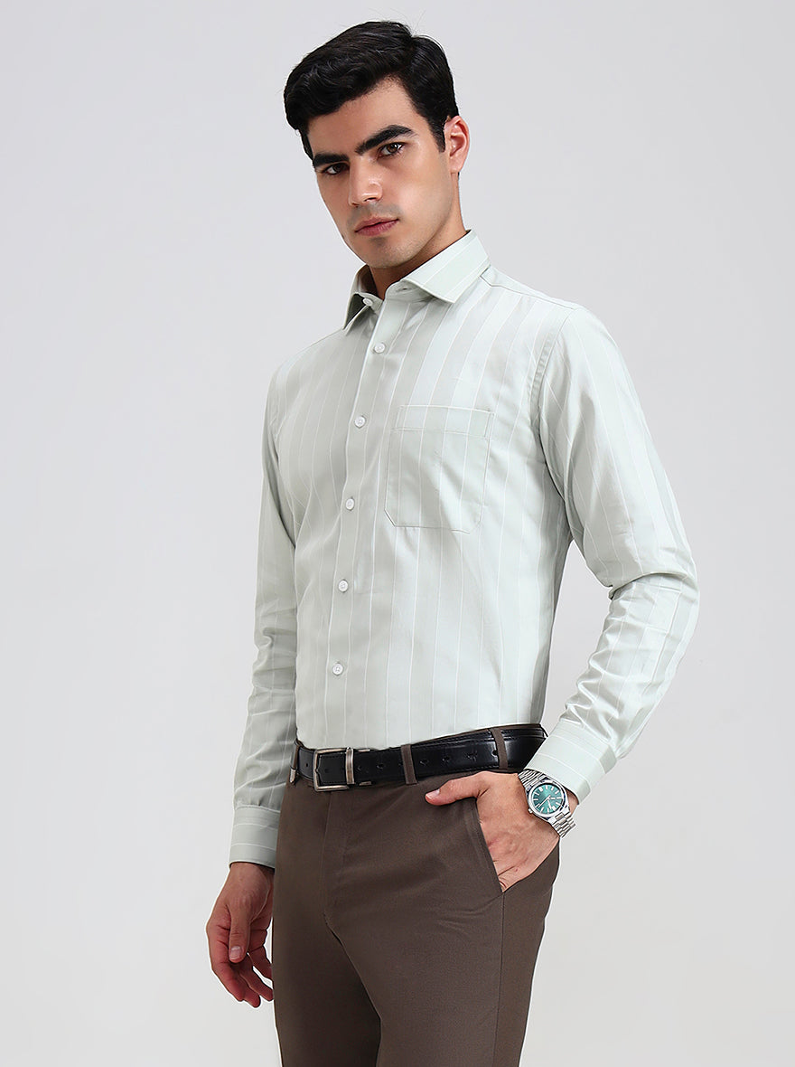 Pista White Striped Slim Fit Formal Shirt | Metal