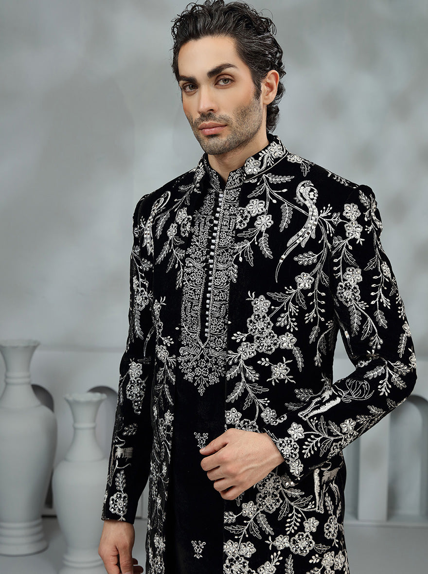 Black Embroidered Indowestern | Virasana