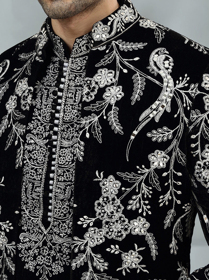 Black Embroidered Indowestern | Virasana