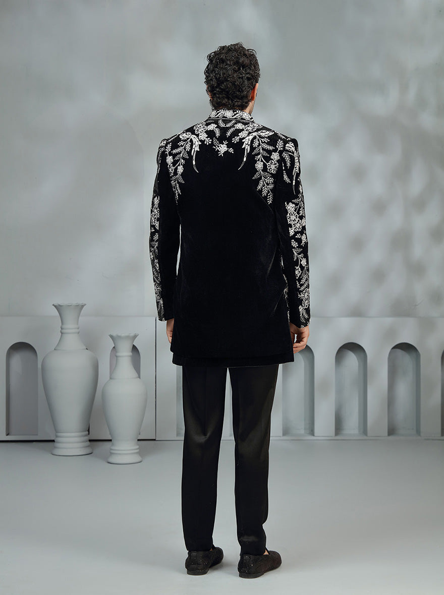 Black Embroidered Indowestern | Virasana