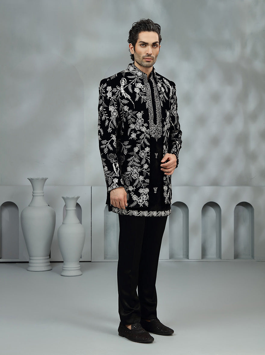 Black Embroidered Indowestern | Virasana