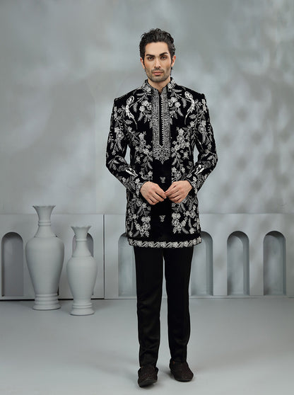 Black Embroidered Indowestern | Virasana