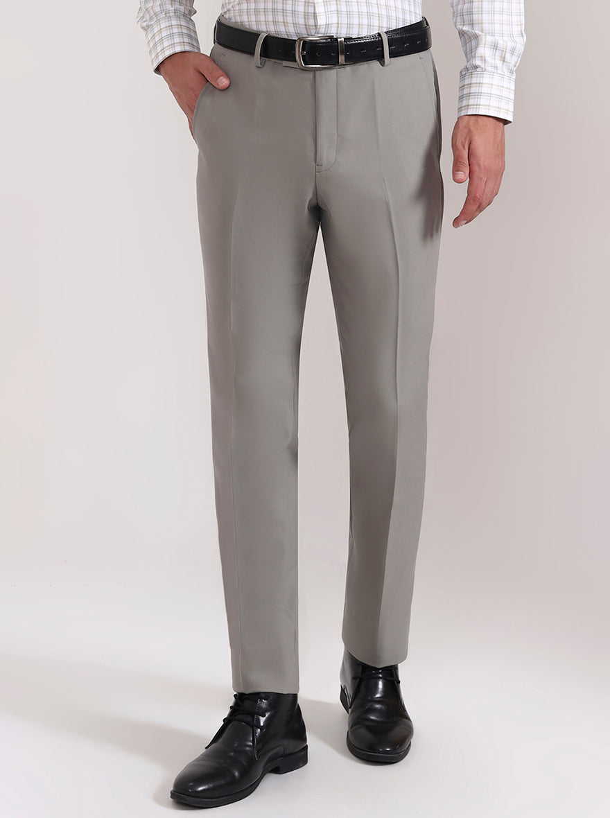 Pista Grey Solid Slim Fit Formal Trouser | Metal