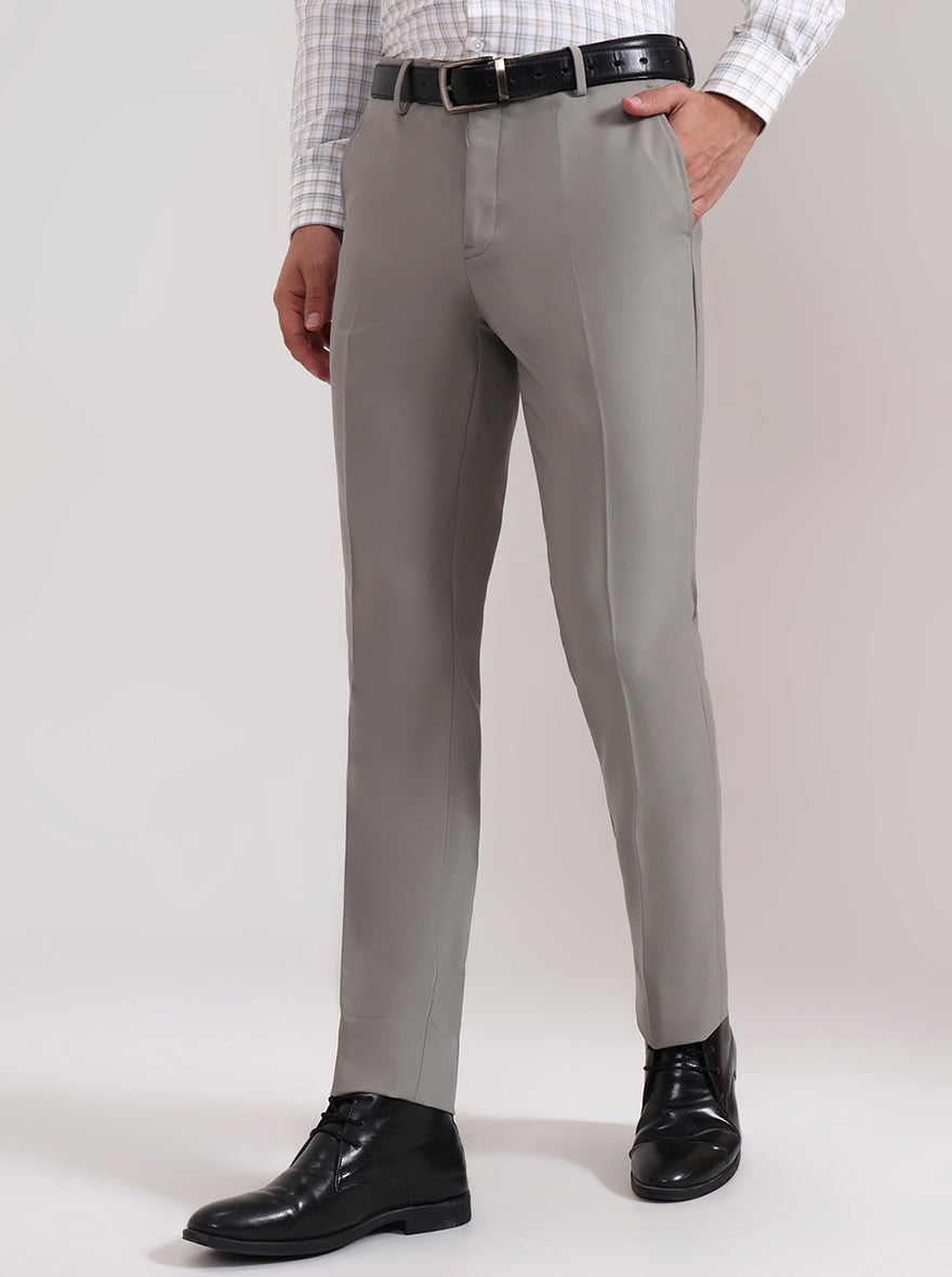 Pista Grey Solid Slim Fit Formal Trouser | Metal