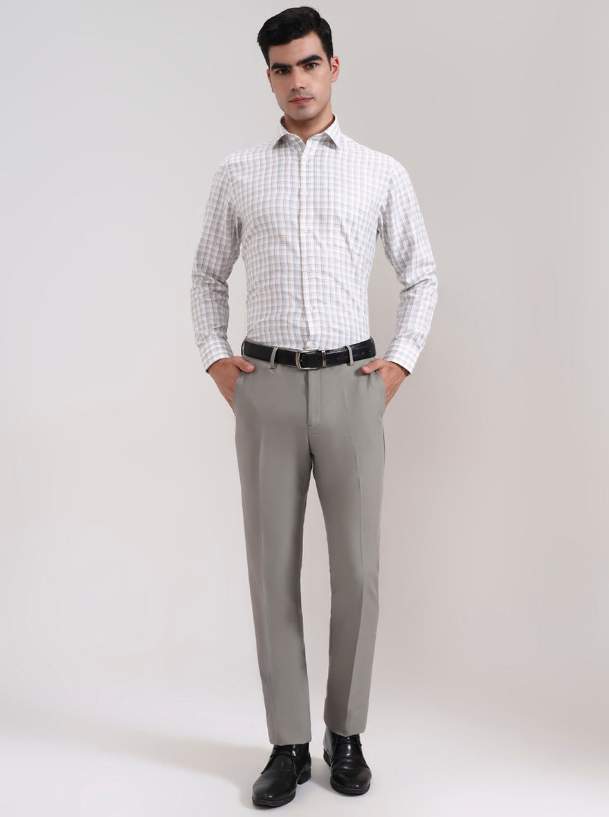 Pista Grey Solid Slim Fit Formal Trouser | Metal