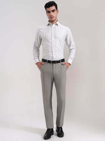 Pista Grey Solid Slim Fit Formal Trouser | Metal