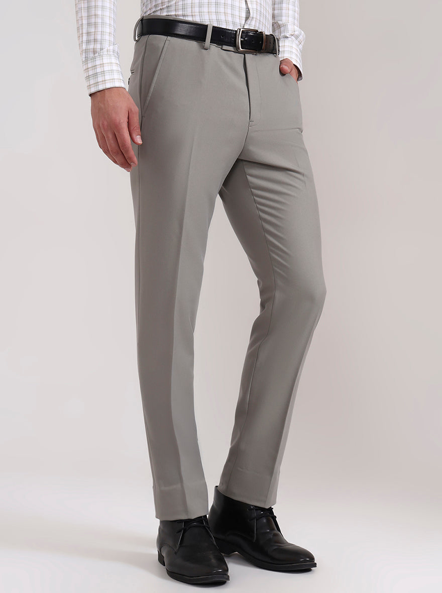 Pista Grey Solid Slim Fit Formal Trouser | Metal