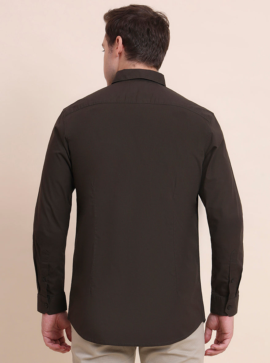 Olive Brown Solid Slim Fit Casual Shirt | JadeBlue