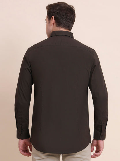 Olive Brown Solid Slim Fit Casual Shirt | JadeBlue