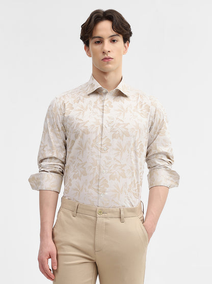 Cream Printed Slim Fit Formal Shirt | JadeBlue Super Luxe