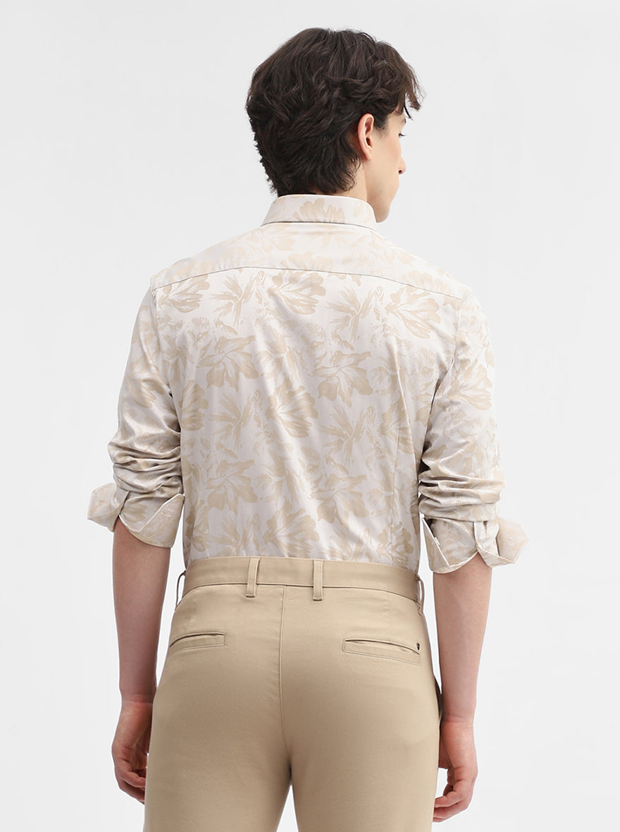 Cream Printed Slim Fit Formal Shirt | JadeBlue Super Luxe