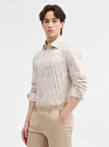 Cream Printed Slim Fit Formal Shirt | JadeBlue Super Luxe