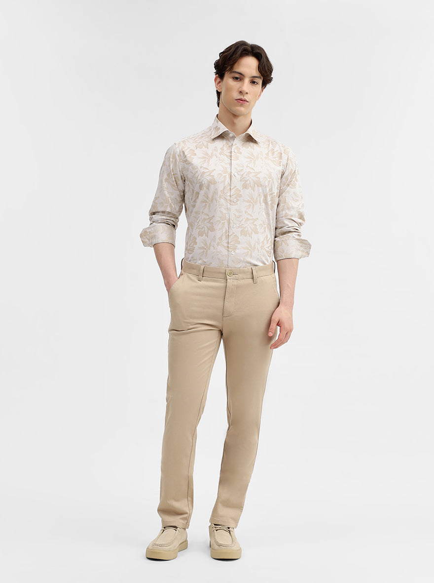 Cream Printed Slim Fit Formal Shirt | JadeBlue Super Luxe