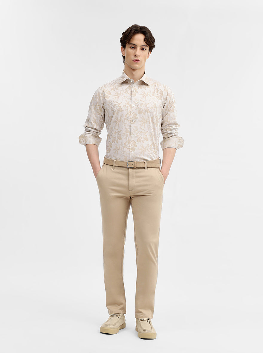 Cream Printed Slim Fit Formal Shirt | JadeBlue Super Luxe