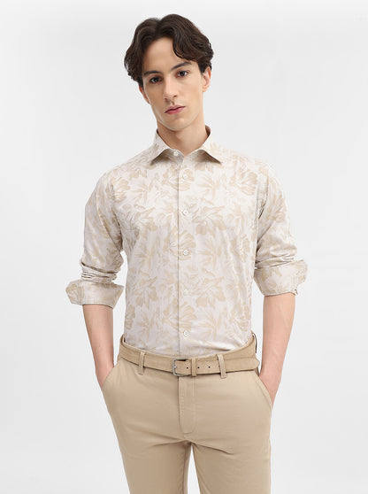 Cream Printed Slim Fit Formal Shirt | JadeBlue Super Luxe