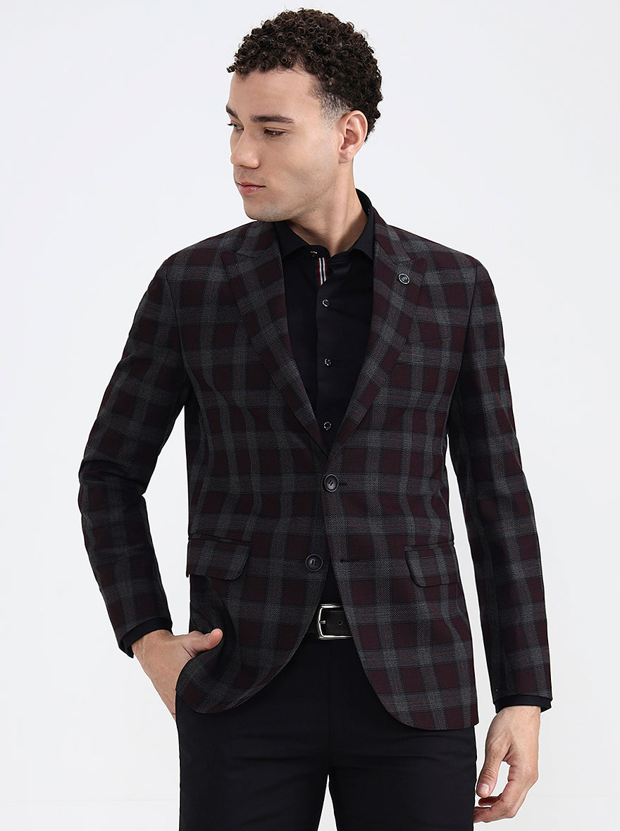 Maroon Checked Regular Fit Blazer | JB X JB