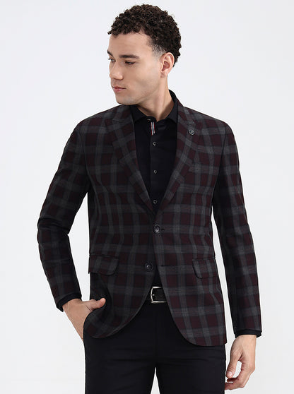 Maroon Checked Regular Fit Blazer | JB X JB