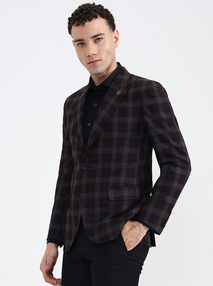 Maroon Checked Regular Fit Blazer | JB X JB