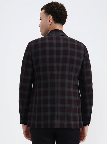 Maroon Checked Regular Fit Blazer | JB X JB