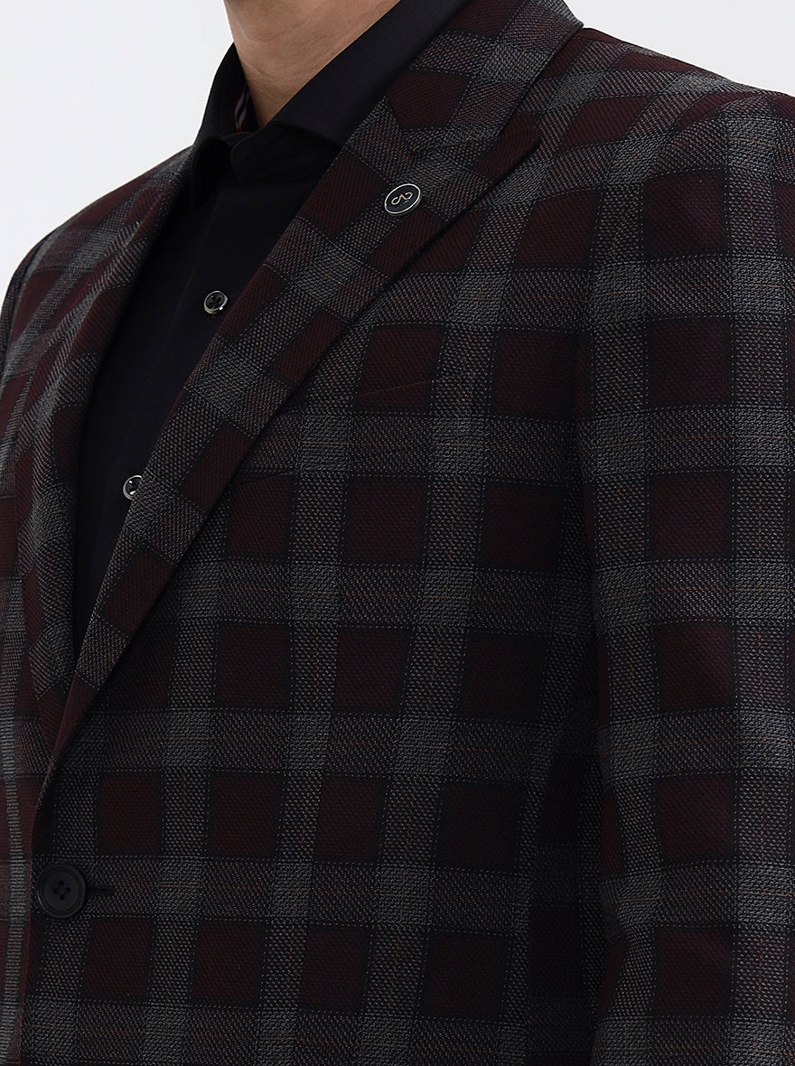 Maroon Checked Regular Fit Blazer | JB X JB