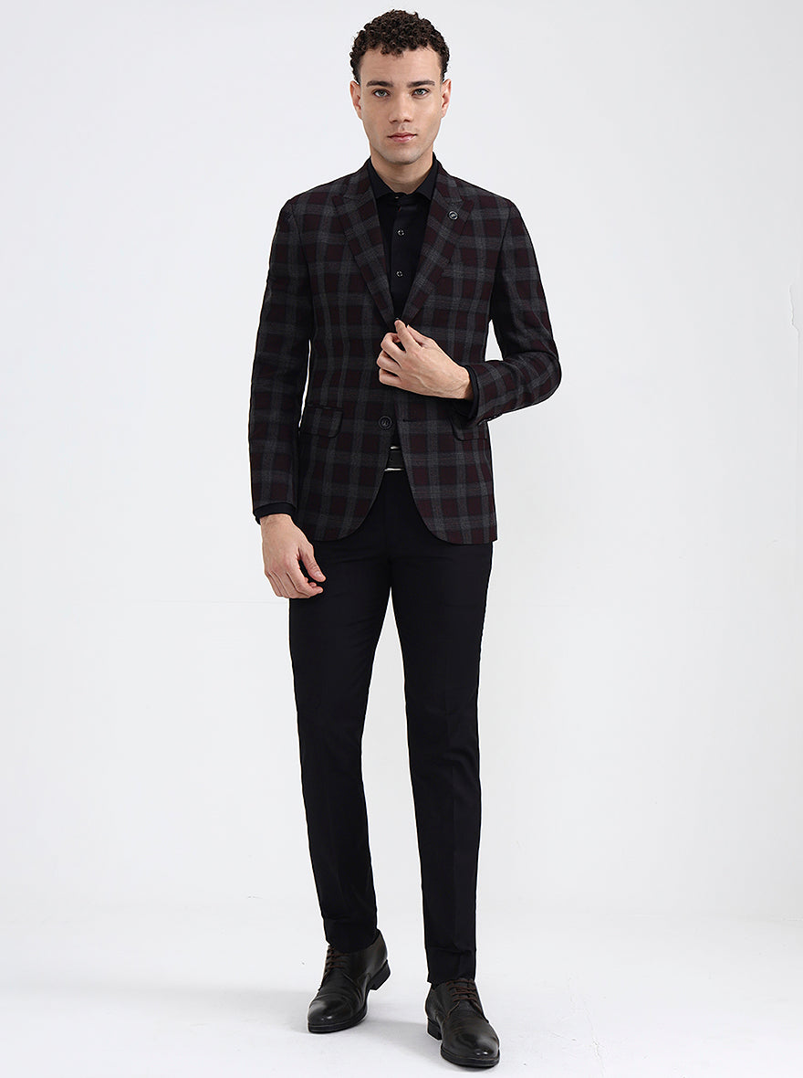 Maroon Checked Regular Fit Blazer | JB X JB