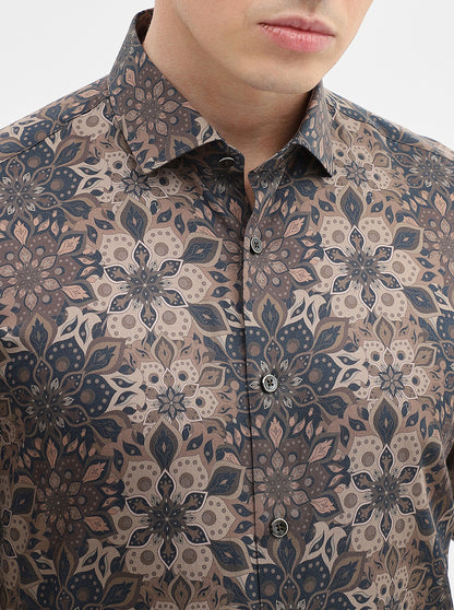 Brown Printed Slim Fit Party Wear Shirt | Wyre