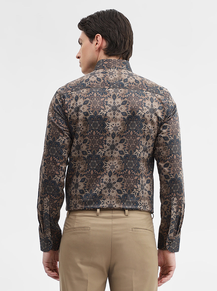 Brown Printed Slim Fit Party Wear Shirt | Wyre