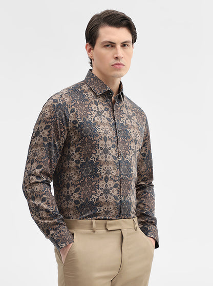 Brown Printed Slim Fit Party Wear Shirt | Wyre