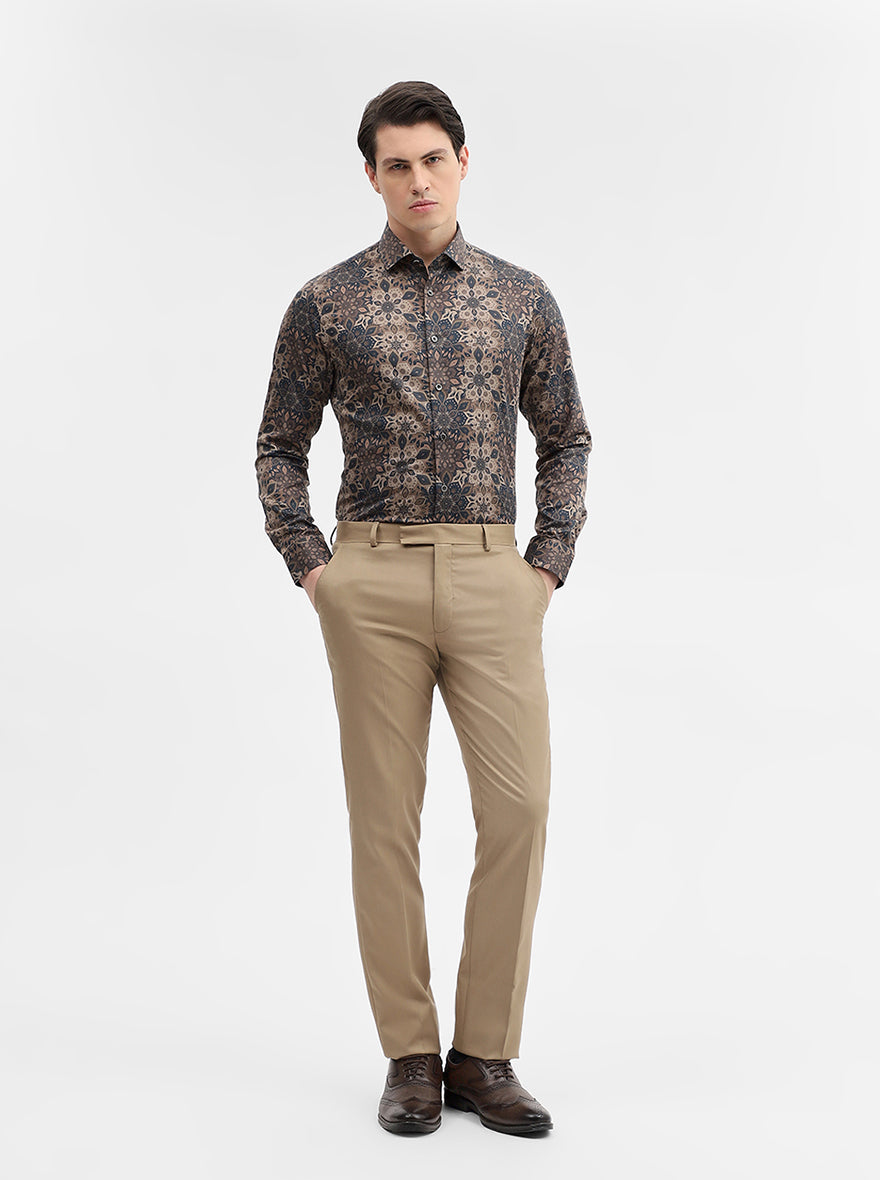 Brown Printed Slim Fit Party Wear Shirt | Wyre