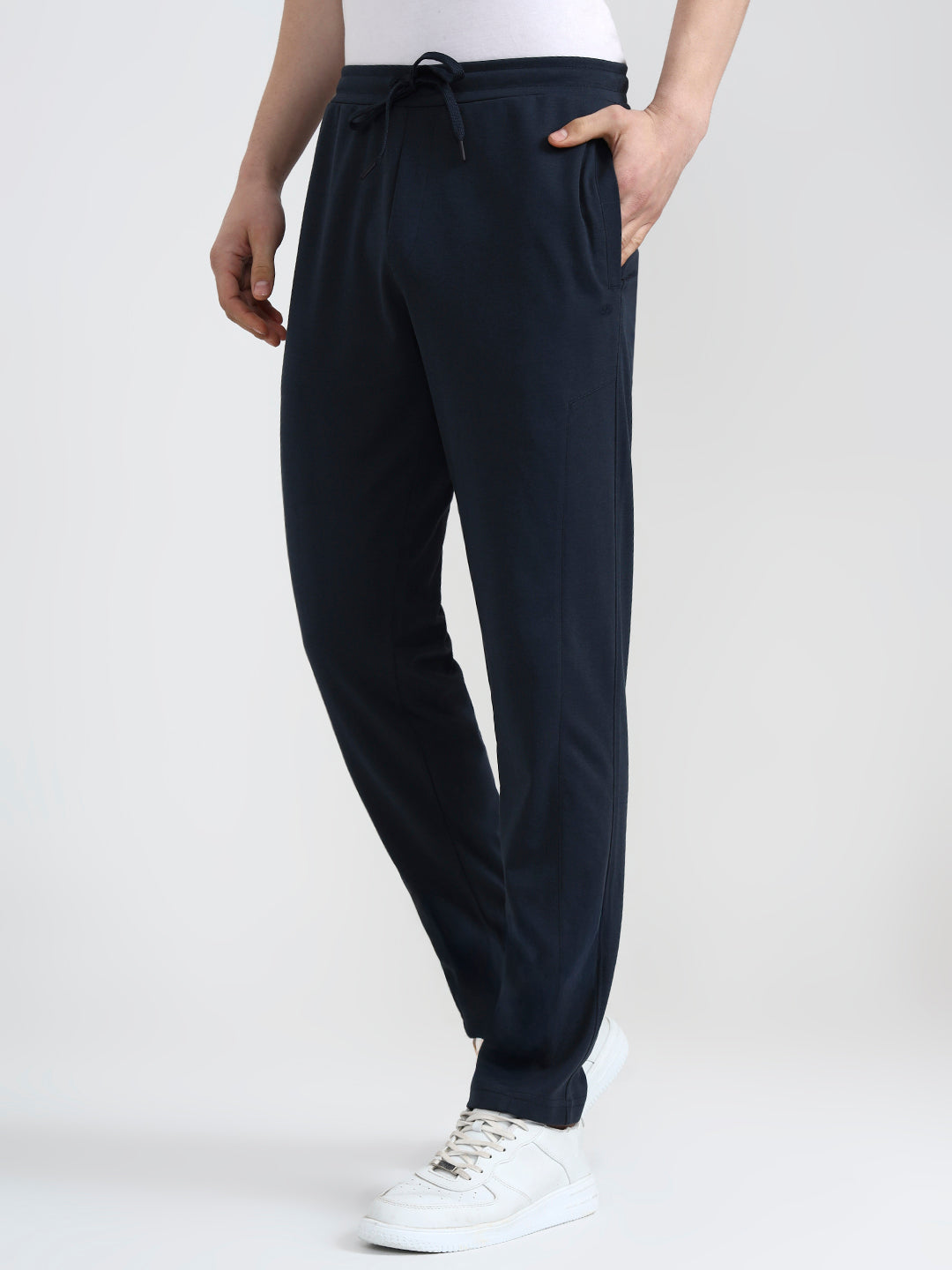 Deep Blue Solid Slim Fit Track Pant | JadeBlue
