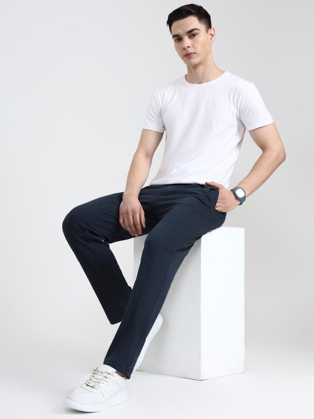 Deep Blue Solid Slim Fit Track Pant | JadeBlue
