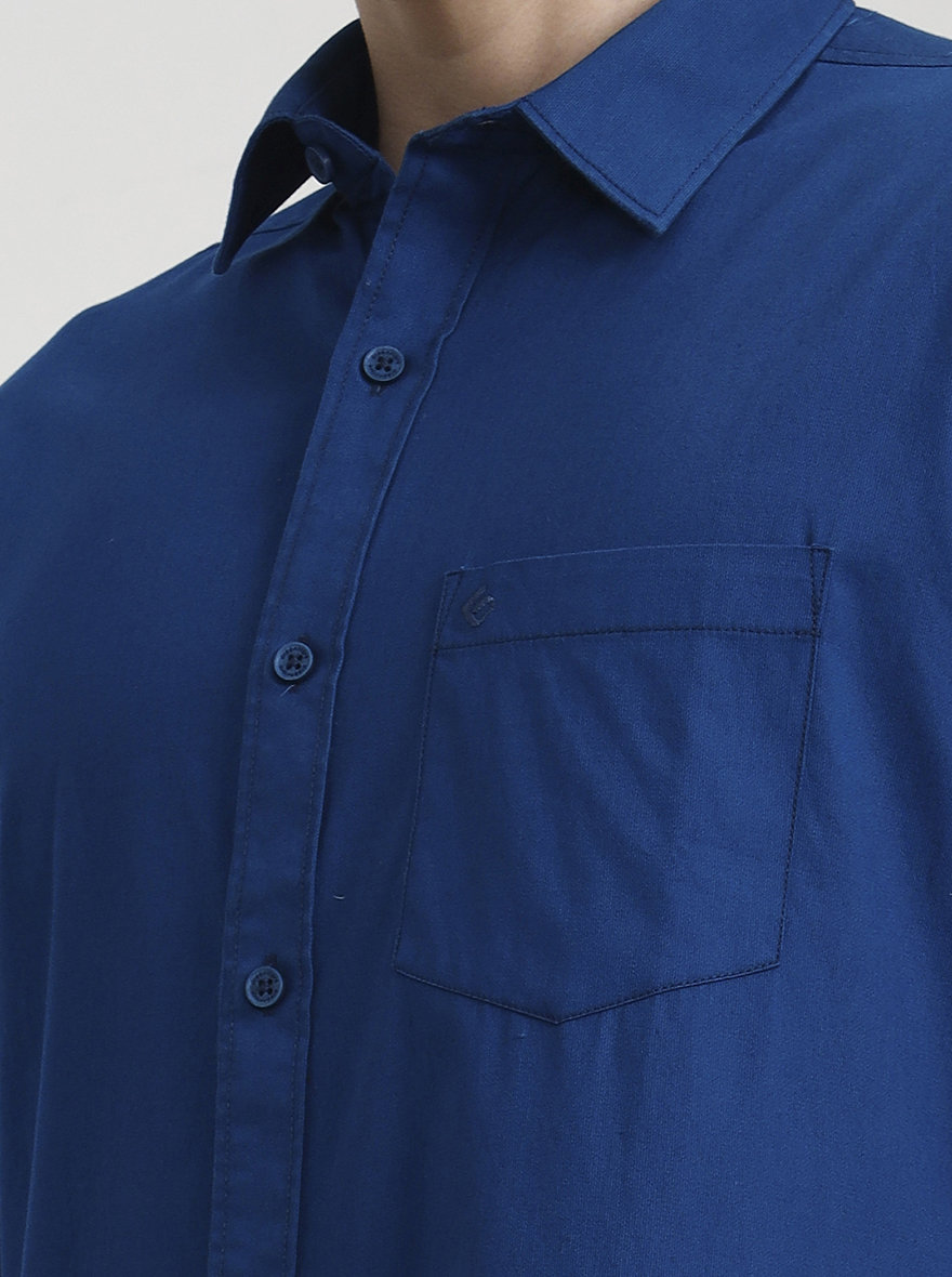 Teal Solid Slim Fit Casual Shirt | Greenfibre