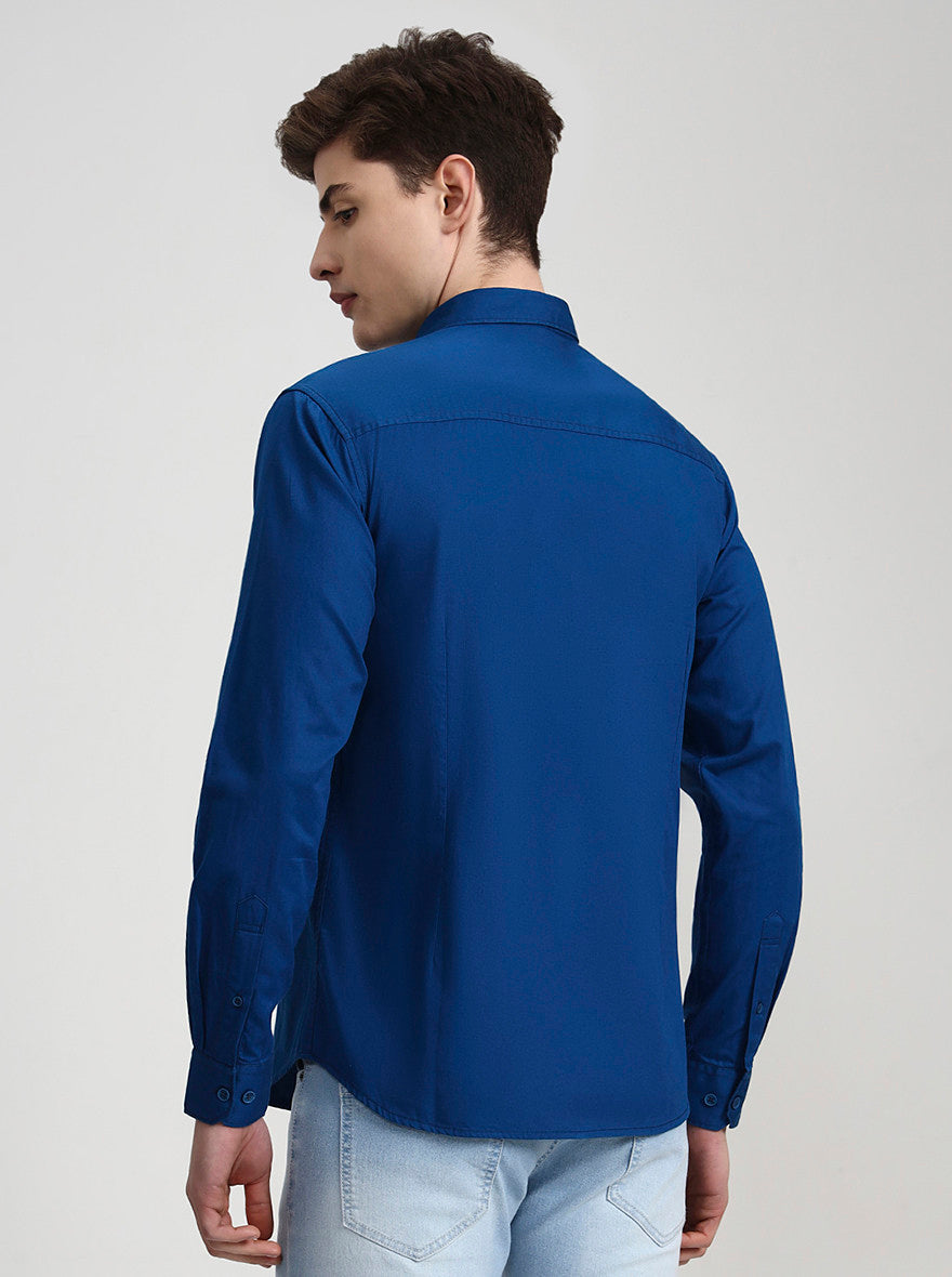 Teal Solid Slim Fit Casual Shirt | Greenfibre