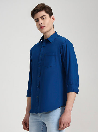 Teal Solid Slim Fit Casual Shirt | Greenfibre