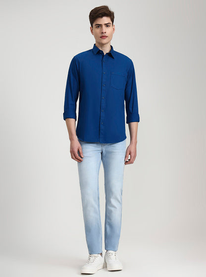 Teal Solid Slim Fit Casual Shirt | Greenfibre