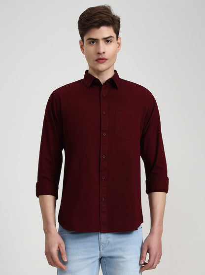 Maroon Solid Slim Fit Casual Shirt | Greenfibre