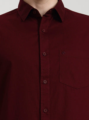 Maroon Solid Slim Fit Casual Shirt | Greenfibre