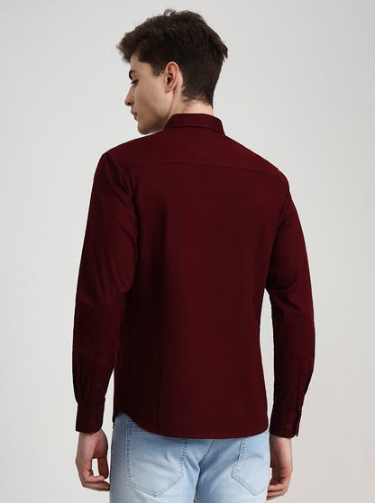 Maroon Solid Slim Fit Casual Shirt | Greenfibre
