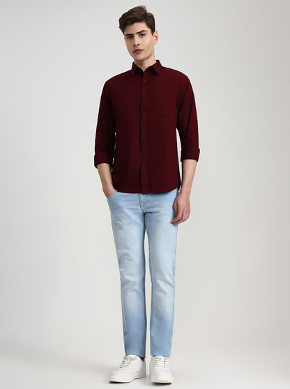 Maroon Solid Slim Fit Casual Shirt | Greenfibre