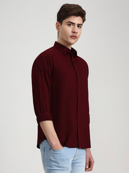 Maroon Solid Slim Fit Casual Shirt | Greenfibre