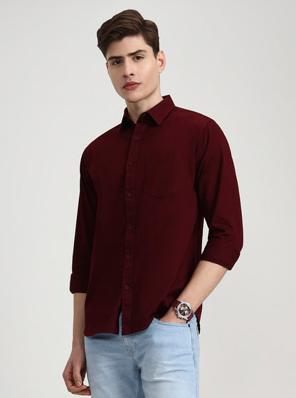 Maroon Solid Slim Fit Casual Shirt | Greenfibre