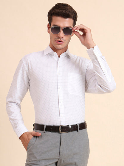 White & Blue Checked Regular Fit Formal Shirt | JadeBlue