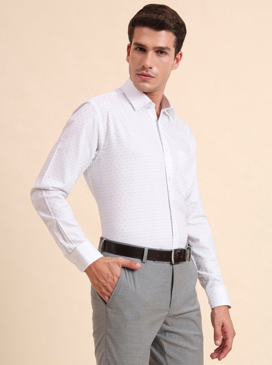 White & Blue Checked Regular Fit Formal Shirt | JadeBlue