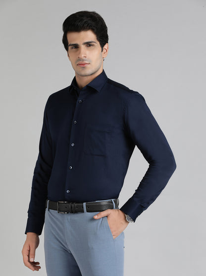 Navy Blue Solid Slim Fit Party Wear Shirt | Greenfibre