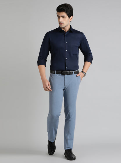 Navy Blue Solid Slim Fit Party Wear Shirt | Greenfibre