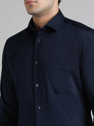 Navy Blue Solid Slim Fit Party Wear Shirt | Greenfibre